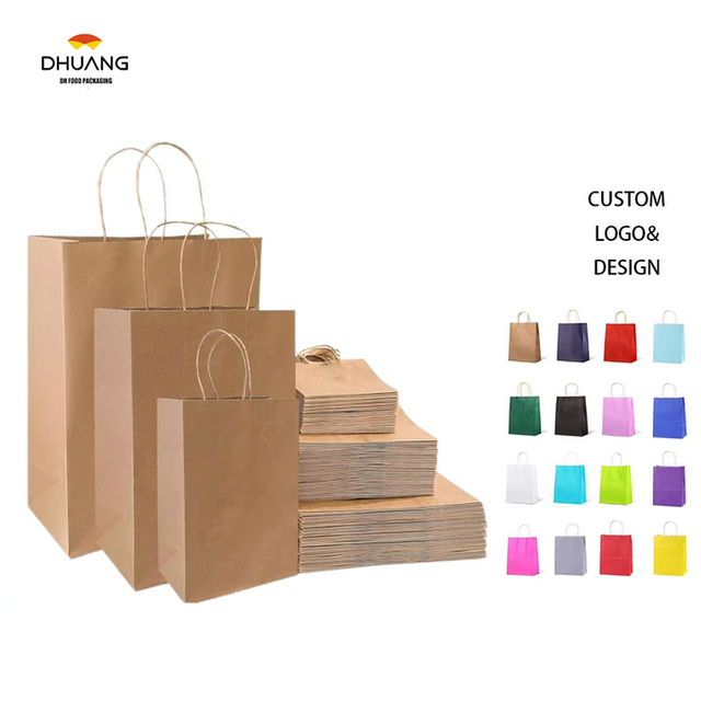 Brown Kraft Paper Bag with Handle Multiple Sizes Customizable Pattern logo for Retail Bag Shopping Bags