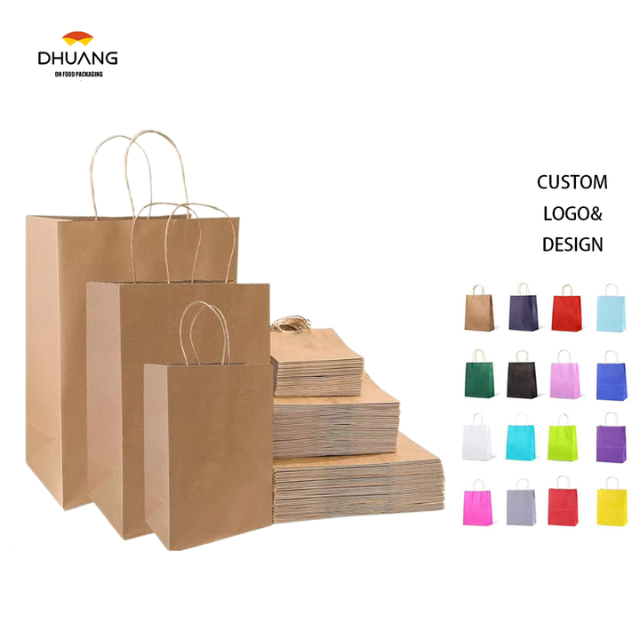 Brown Kraft Paper Bag with Handle Multiple Sizes Customizable Pattern logo for Retail Bag Shopping Bags