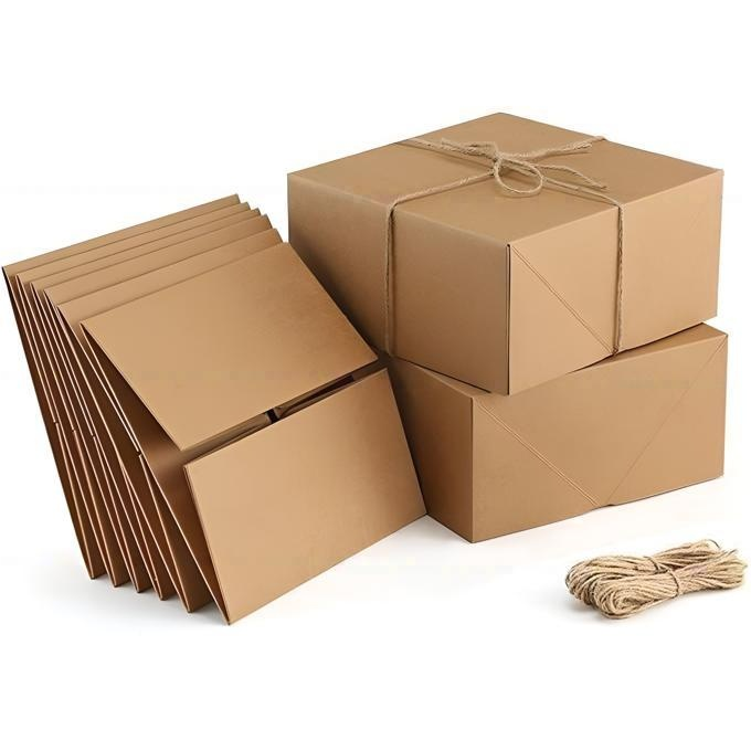 Premium 10-Pack Brown Kraft Paper Gift Boxes 2 Meters Hemp Rope Easy-to-Assemble Bridesmaid Proposal Christmas Gift Boxes Food