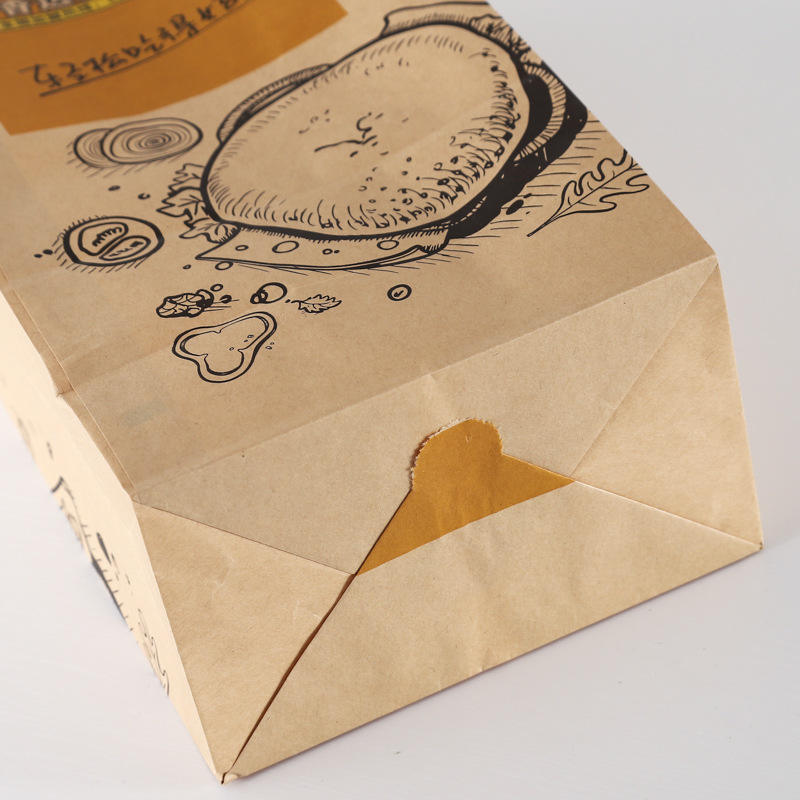 Square Bottom Kraft Paper Bag Bread Baking Disposable Storage Take-Away Supermarket Hamburg Packaging Custom Bread Bags