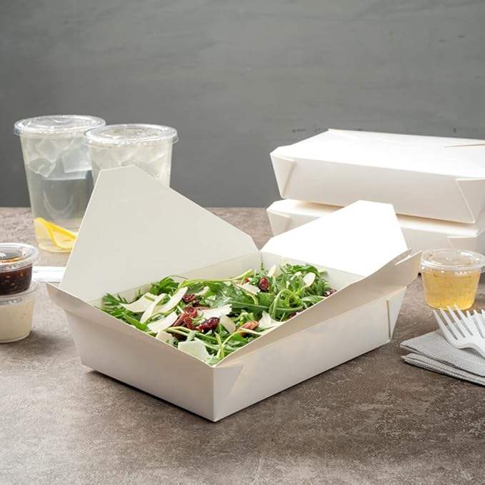 Disposable Sustainable White Paper 49-ounce Rectangular Takeout Box for Takeout or Picnics