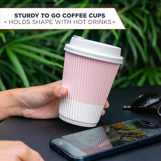 Disposable Coffee Cups With Lid Durable Travel Paper Insulated Cups for Hot and Cold Drinks Coffee Cup