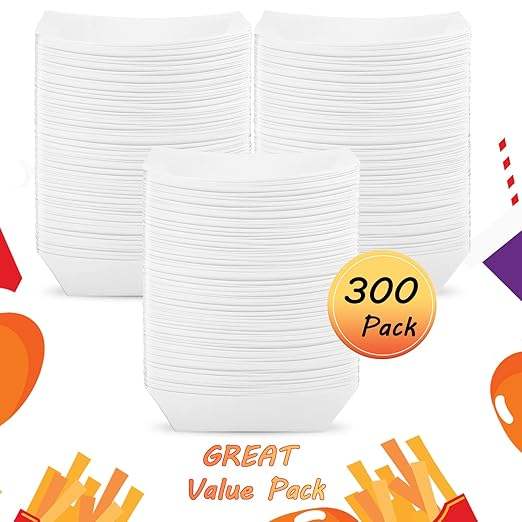 Food Trays Bulk Disposable Paper White Snacks Fast Food Carnival Holiday Party Gift Supplies Decoration (2LB)