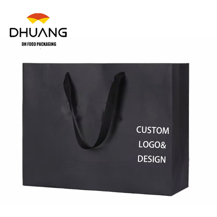 Custom Large Shopping Tote Gift Bags Handles Black Kraft for Small Business Boutiques Custom Retail Merchandise Bulk Recycled