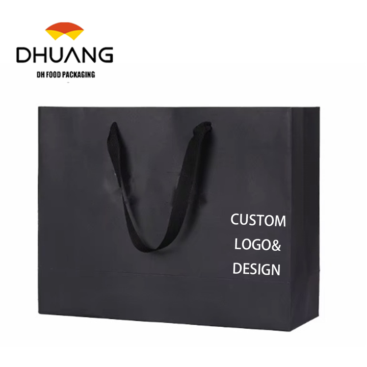 Custom Large Shopping Tote Gift Bags Handles Black Kraft for Small Business Boutiques Custom Retail Merchandise Bulk Recycled