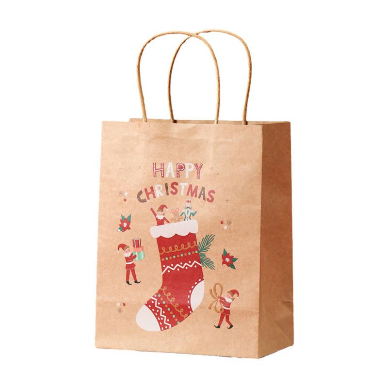 In Stock Christmas Kraft Paper Bag for Candy Apple & Food Gift Packaging Enhanced with Flexo Printing Customizable Logo
