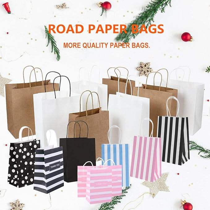 50Pcs Black Gift Bag Paper Shopping Recyclable CUSTOM Kraft Paper Bag Retail Party