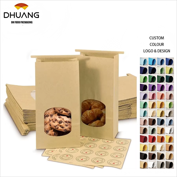 Baking Paper Bags with windows and Sealing Closures for Food Storage with Free Stickers on the Custom Bread Bags