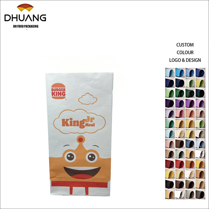 Custom Flat square Bottom Brown Kraft Paper Bag for Takeaway Food Packaging Grease and logo Printing Oil-proof Paper Bag