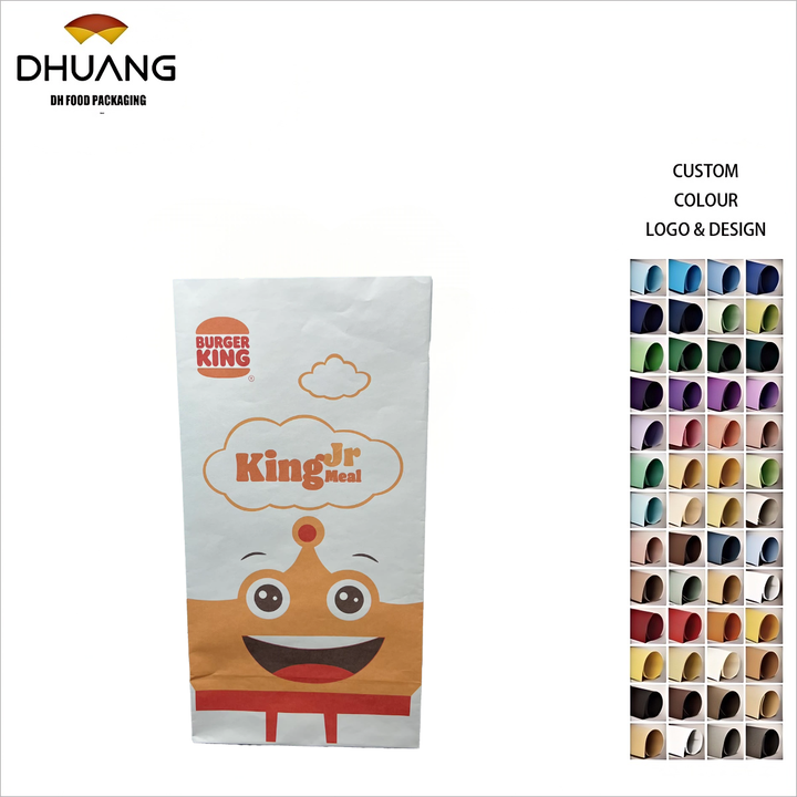 Custom Flat square Bottom Brown Kraft Paper Bag for Takeaway Food Packaging Grease and logo Printing Oil-proof Paper Bag