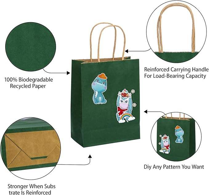 For Forest Green Kraft Paper Bag Gift Lunch Party Packing Candy Bag with Ribbon for Promotions Shopping Bag