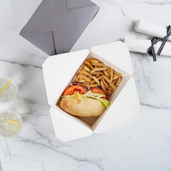 Lunch Box - Label Lock Closed Heat Resistant Grey Paper Disposable Lunch Box Oil Resistant to Hot and Cold Foods Food Box