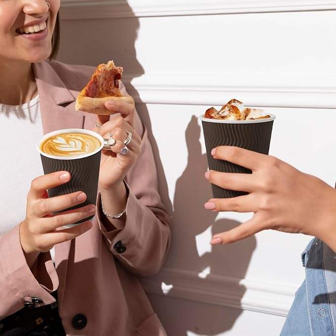 12 oz Disposable Coffee Cup, 100 Count Insulated Paper Cup, Corrugated Wall Design, Hot and Cold Drink Cup, Party, Travel