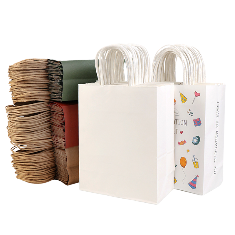 Brown Paper Bag with a Handle Available in Various Sizes and Patterns Suitable for Retail Packaging and Shopping Bags