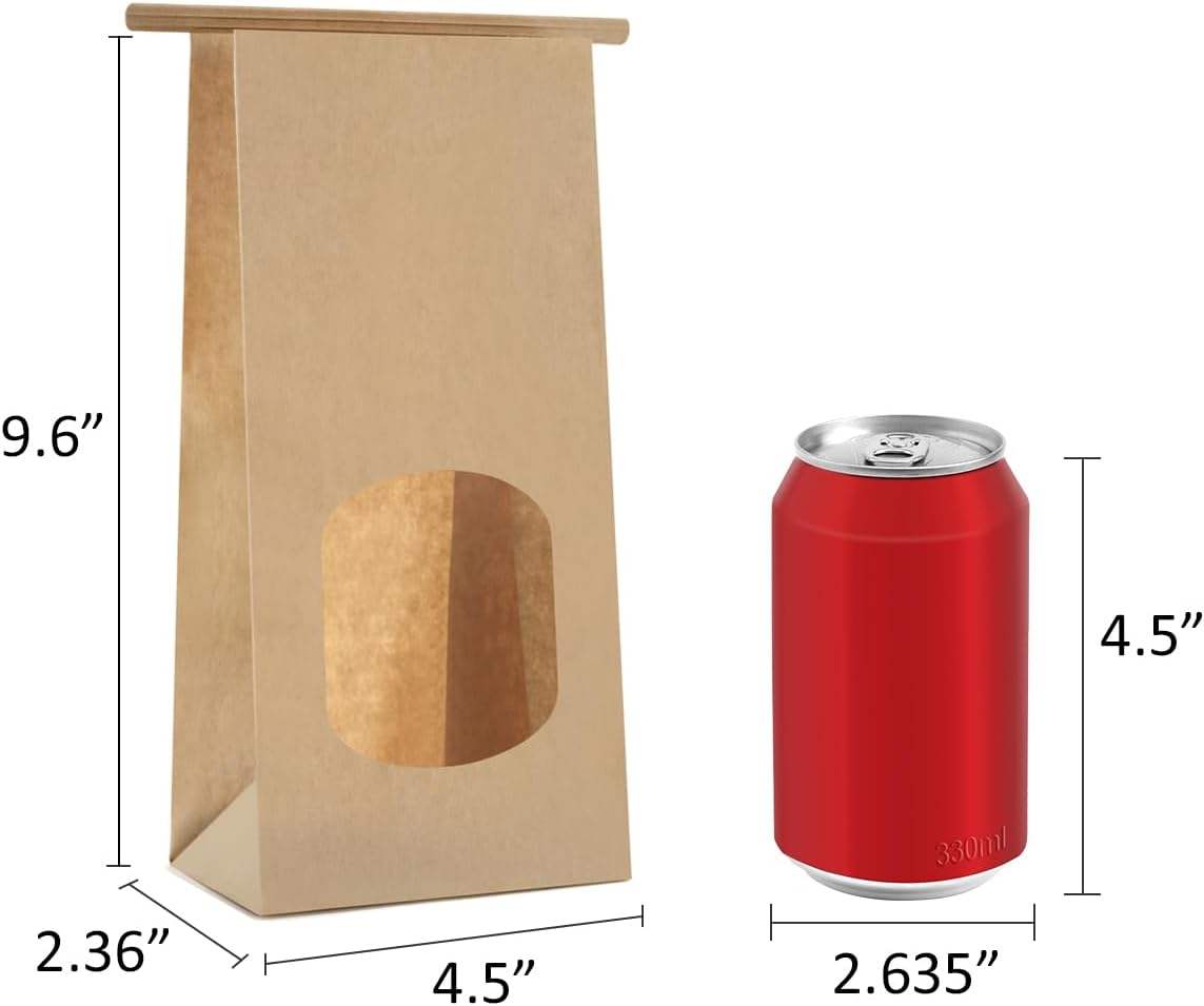 Brown Paper Bag with Window and Plastic Tie-lock Suitable for Bakery Biscuits Coffee Beans Party Gifts Custom Bread Bags