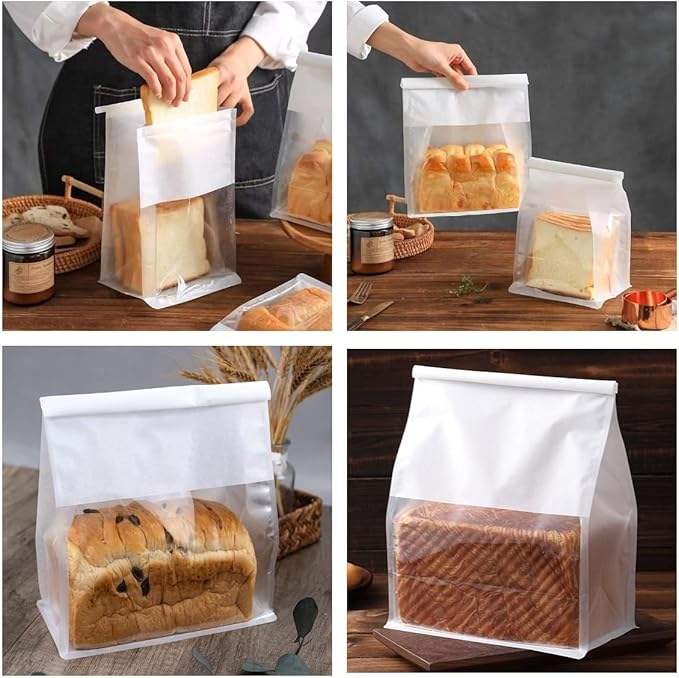Customized Bread and Toast Bags with windows Paper Bags with Labels and Locks Crackers Coffee Beans CUSTOM Bread Bags