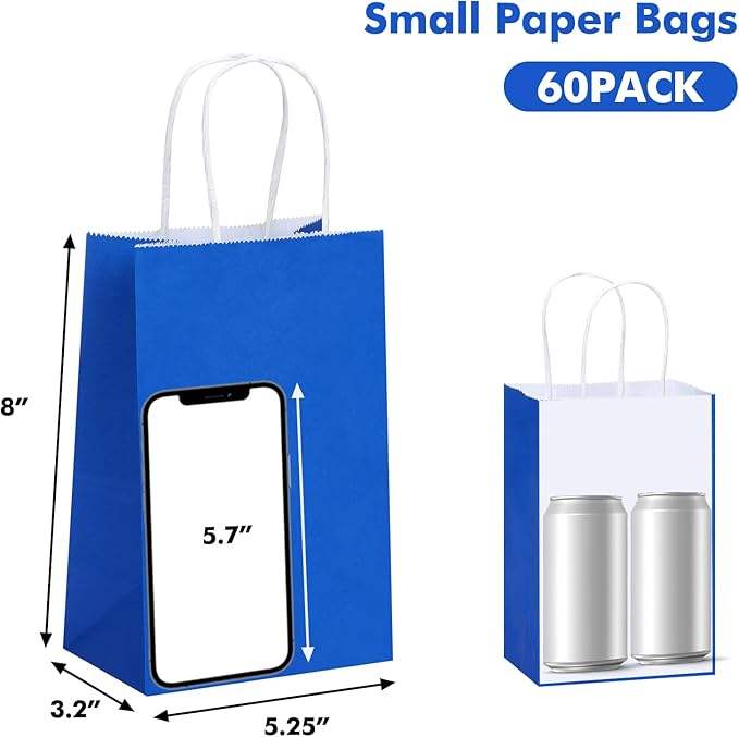 60 Paper Bags Blue Gift Bags Handle Bulk Shopping Birthdays Weddings Business Parties