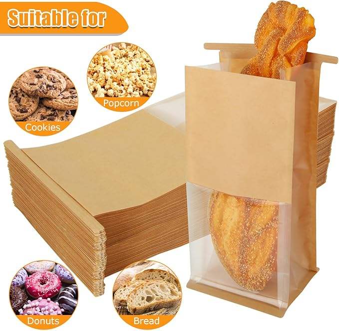 Bread Bag with Window with Wire Loop Can Be sealed Suitable for Bakeries Cafes and Homemade Custom Bread Bags