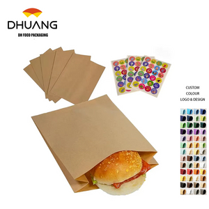 Greaseproof Brown Paper Bag with Sticker for Sandwiches Bakery Snacks Desserts Takeout Durable Packaging Paper Custom Bread Baga