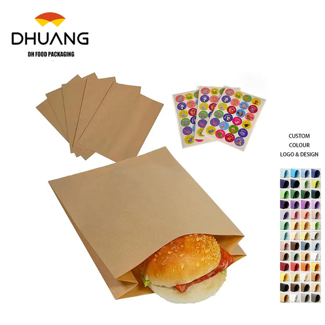 Greaseproof Brown Paper Bag with Sticker for Sandwiches Bakery Snacks Desserts Takeout Durable Packaging Paper Custom Bread Baga