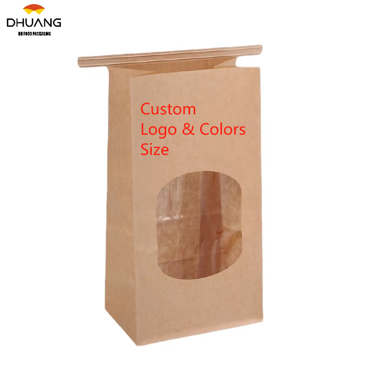 Window-type Baking Paper Bags with Iron Wire Sealing Strips - Packaging Bags for Food Storage Custom Bread Bags