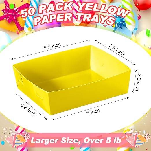Disposable Paper Food Tray 5 lb Large Food Boat Nachos Tray Snack Tray Thanksgiving Party Birthday Supplies (yellow)