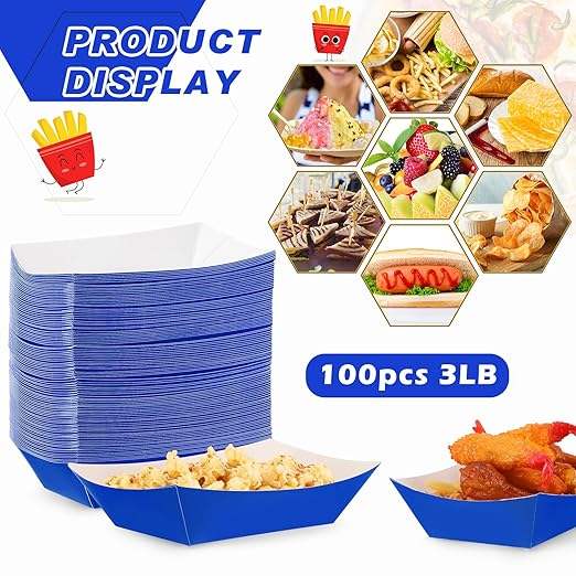 3-pound Paper Food Trays Disposable Nachos Trays Burritos Licensed Christmas Party Supplies Kraft Paper Boat (blue)