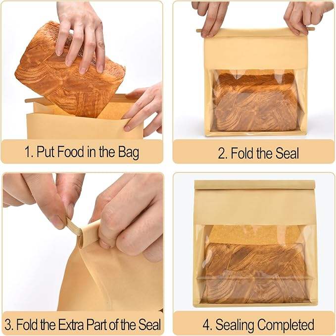 Windowed Bread and Toast Bag Paper Packaging Label Lock for Holding Bread CUSTOM Bread Bags