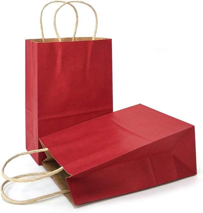 Red Gift Bags Dark Red Kraft Paper Bags With Handles (Dark Red, 8.2''X4.3''X10.6'')