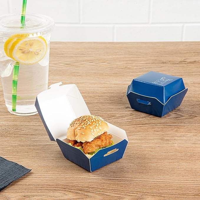 Disposable Kraft Paper Hamburger Box Hinged Lid for Mini Burgers Desserts Features Foil for Premium Takeout Packaging Food Box