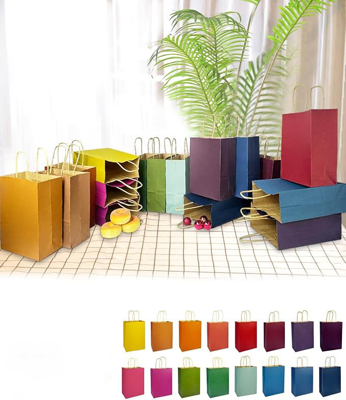 Bulk Medium Paper Bags with Handles 16 Different Senior Colors for Multiple Uses Custom Logo for Clothing Shopping Bag