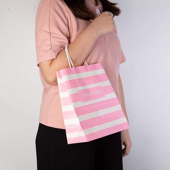 Recyclable Pink Kraft Paper Bag Custom Logo Gift Bag for Business Boutiques Parties and Weddings for Promotion Shopping Bag