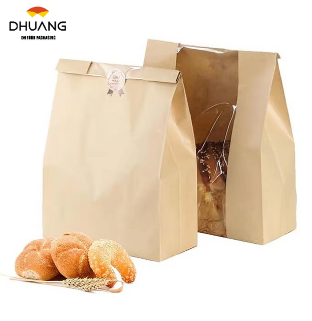 Window Paper Bags Homemade Bread Bags Kraft Paper Baked Goods Packaging Storage Custom Bread Bags
