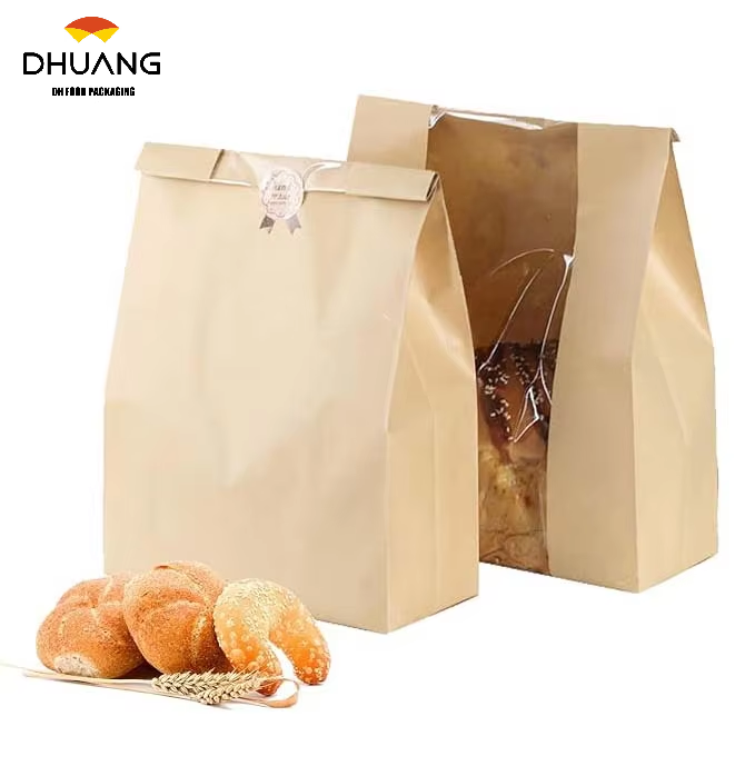 Window Paper Bags Homemade Bread Bags Kraft Paper Baked Goods Packaging Storage Custom Bread Bags