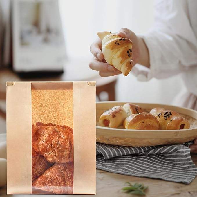 30 Brown Paper Bread Bag with Window with Tin TAB Lock Coffee Storage Bag Custom Bread Bags