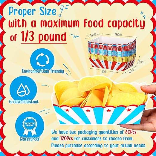 Disposable Paper Food Boat Party Supplies for a Carnival - Soft Snacks Hot Dogs in Insulated Containers Food Trays