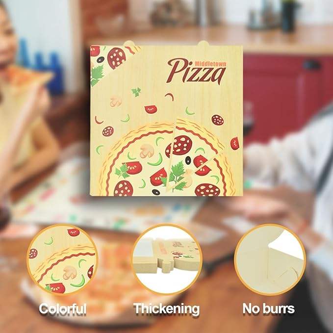 Kraft Paper Corrugated Pizza Box Yellow Printed Cardboard Box Takeout Shipping Storage Custom Pizza Boxs
