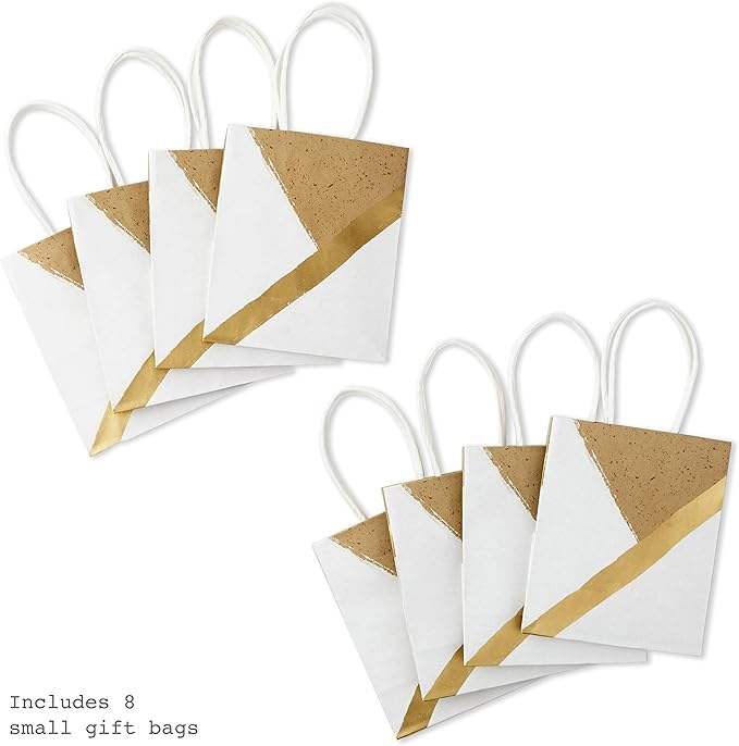 White Gold Foil Paper Gift Bags with Handles Party Favor Birthday Wedding Christmas and New Year Gift Wrapping