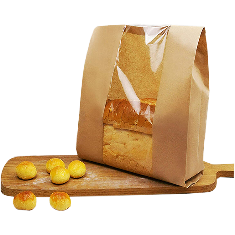 Brown Paper Bread Bags with Windows Customizable Patterns Labels and Seals for Packaging and Storage of Baked Custom Bread Bag
