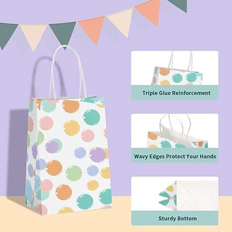 Gift Bag Paper Bag with Handle Party Birthday Wedding Small Paper Shopping Custom Paper Bag (Colorful Bubbles)