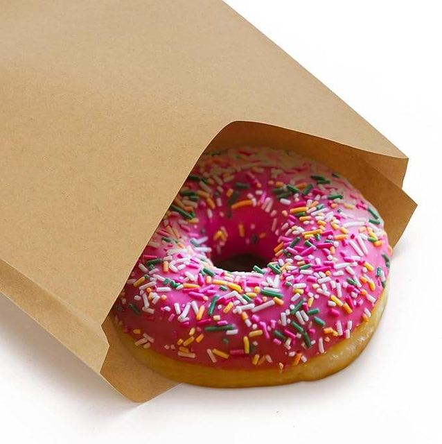 Kraft Paper Sandwich Cookie Bags Greaseproof Wax-Lined for Pastry Snack Treats Bread Baked Goods Fries Muffin Packaging