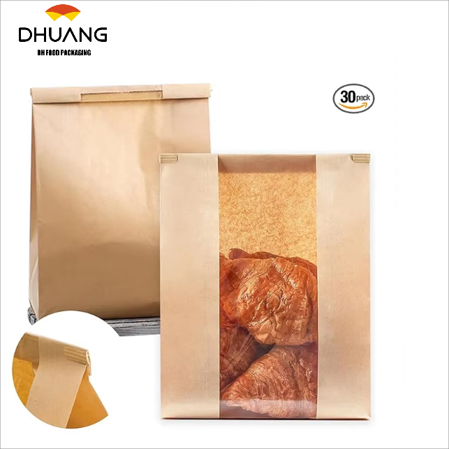 30 Brown Paper Bread Bag with Window with Tin TAB Lock Coffee Storage Bag Custom Bread Bags