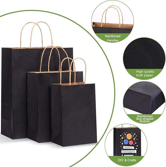 Black Kraft Paper Bags Can Be Customized in a Variety of Sizes Can Be Customized Pattern logo Retail Bags Shopping Bags