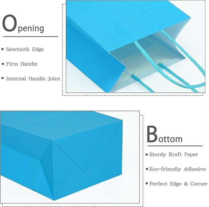 Luxury Light Blue Kraft Paper Gift Bags with Handles for Packaging Promotion Crafts Durable Carton Packed Shopping Paper Bag
