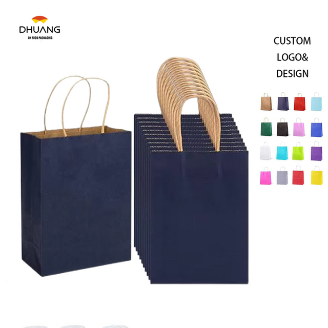 Navy Gift Craft Paper Gift Bag with Handle Heavy Duty Matte Tote Bag CUSTOM Shopping Bag