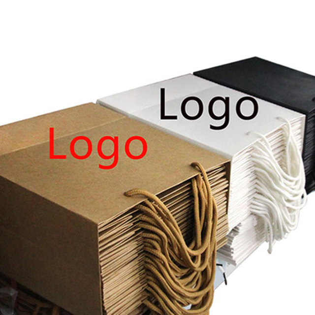 Paper Bags with Handles Custom-sized with Patterned Labels Suitable for Retail Shopping Bags and Other Uses Shopping Bags