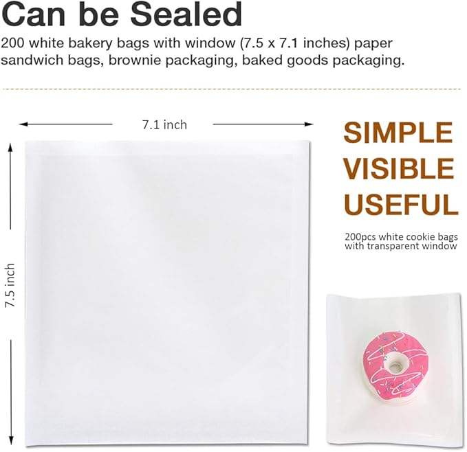 Bread Bag with Window Paper Doughnut Bag for Baked Goods Cookies Snacks Candy Sandwiches Custom Bread Bags