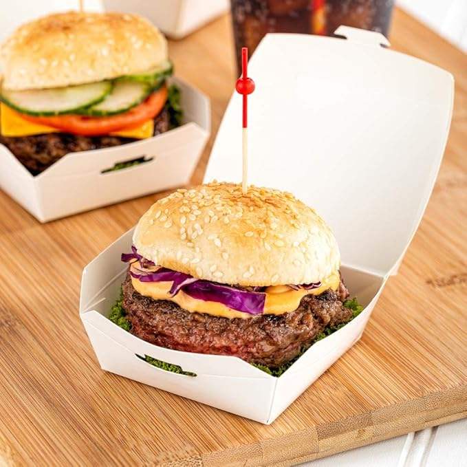 Mini Burger Box Disposable White Paper Takeout Box with Hinged Lid, Perfect for Appetizers or Desserts Burger Box