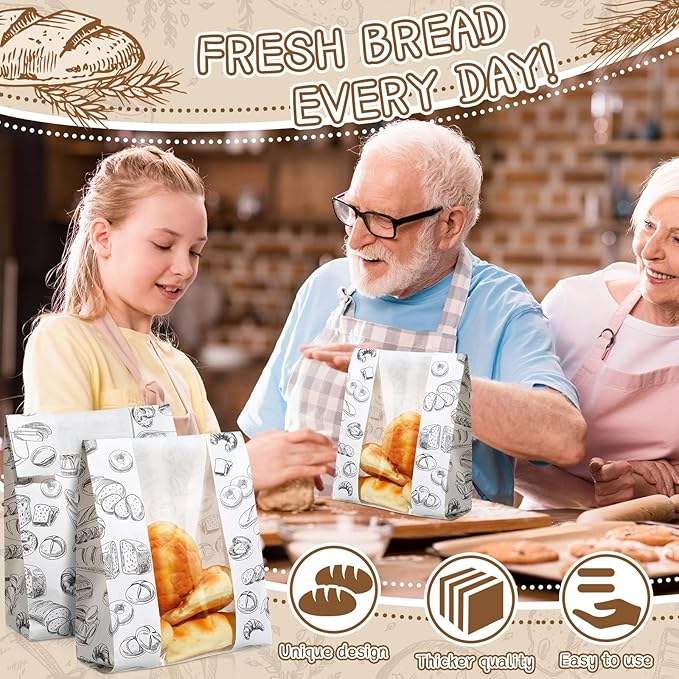 Packages Bread Bag with Window Sourdough Bread Bag with Label Seal Sticker for Food Storage Custom Bread Bags