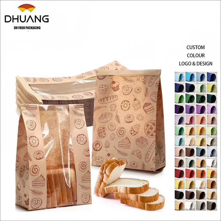 Large Brown Paper Sourdough Bread Storage Bag clear Window Can Close Tin Bag Custom Bread Bags